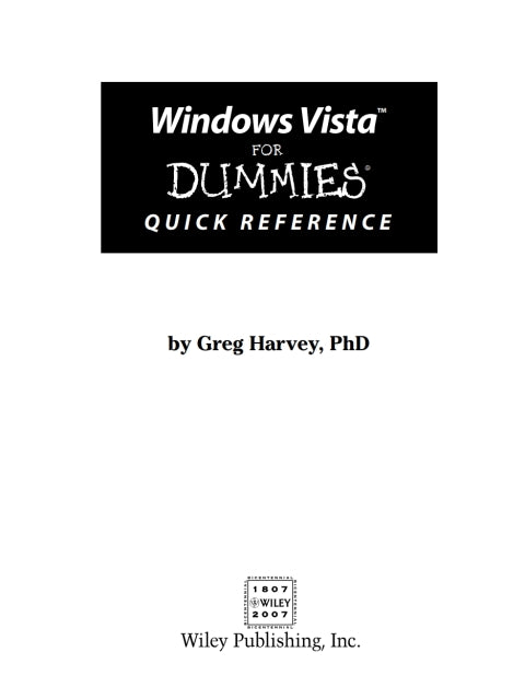 Windows Vista For Dummies Quick Reference