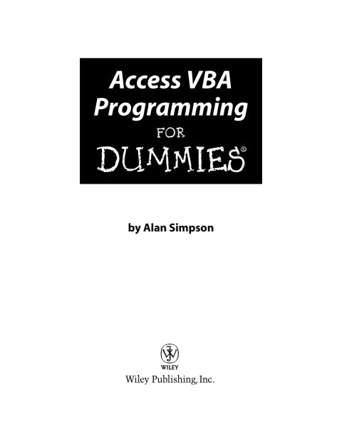 Access VBA Programming For Dummies