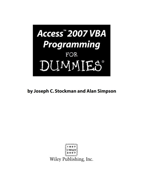 Access 2007 VBA Programming For Dummies